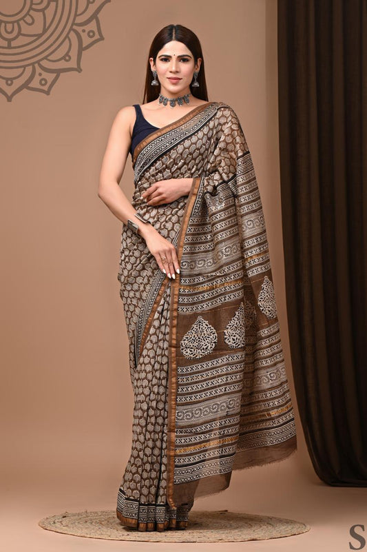 Brown Chanderi Silk Saree