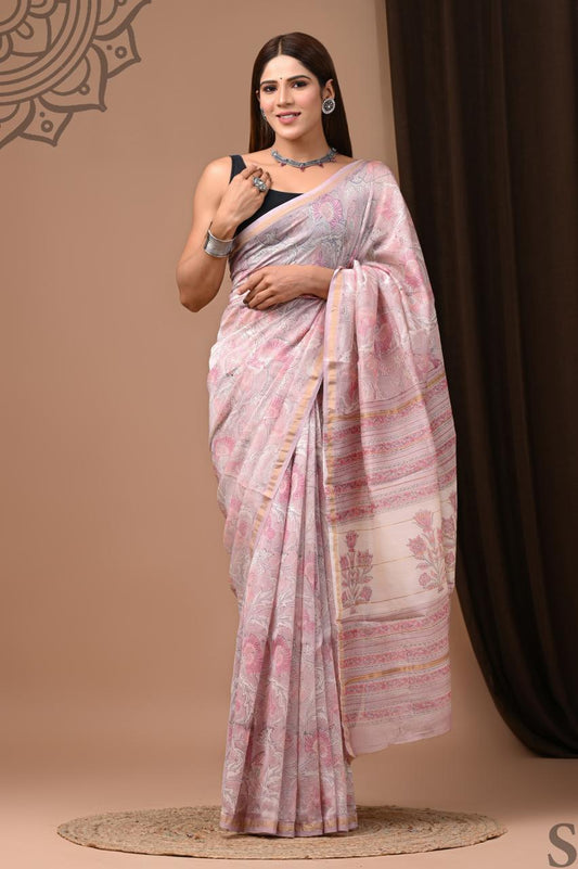 Baby Pink Chanderi Silk Saree