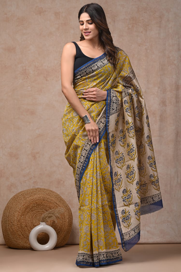 Mustard Chanderi Silk Saree