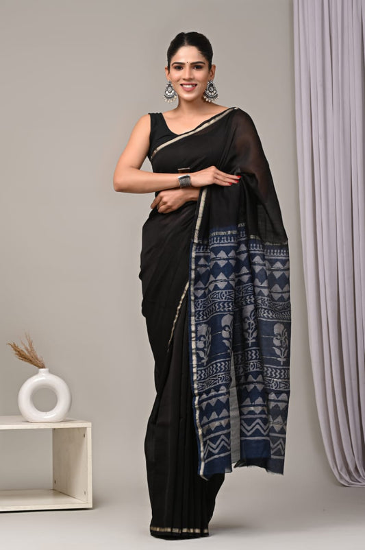 Black Chanderi Silk Saree