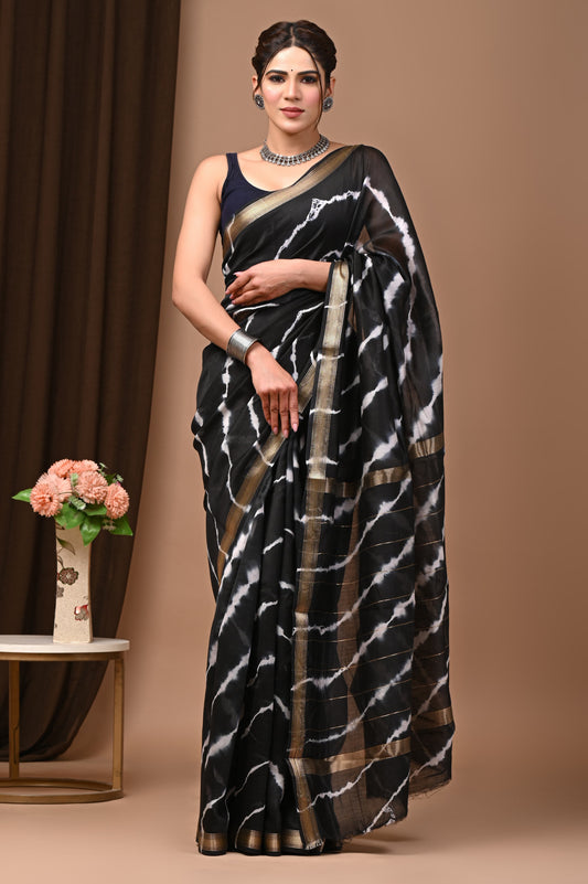 Black Tie Dye Maharani Silk Saree